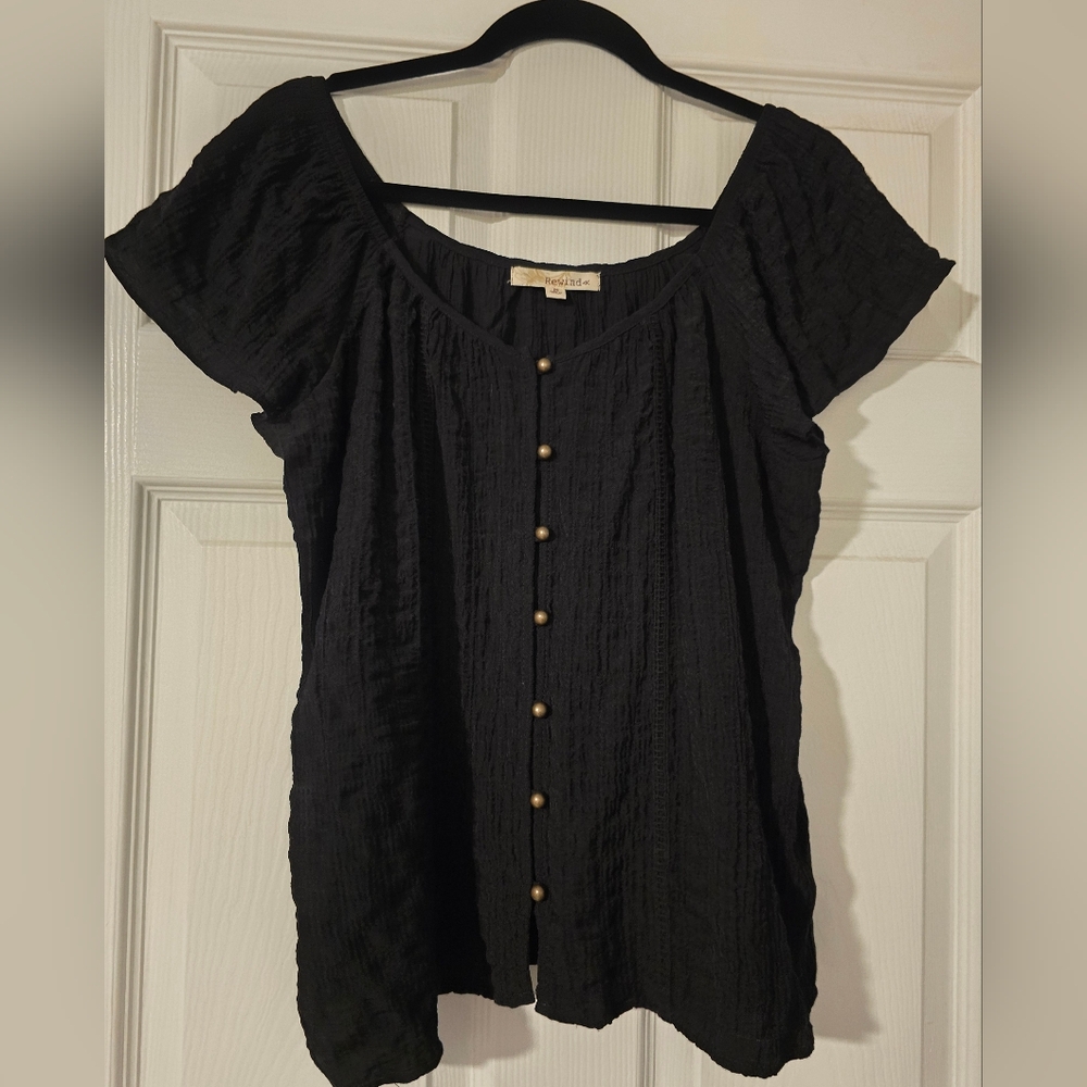 Rewind Black Button-Down Blouse